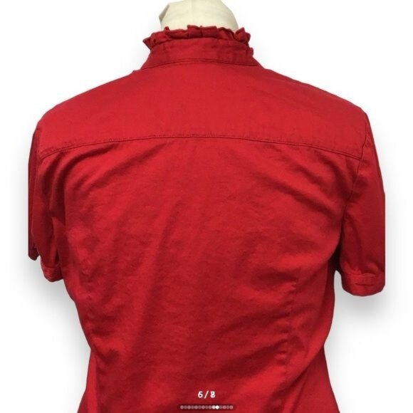 Bay Studio Career Women’s Ruffled Neckline Button Down Shirt, Red, Size XL - Picture 5 of 7